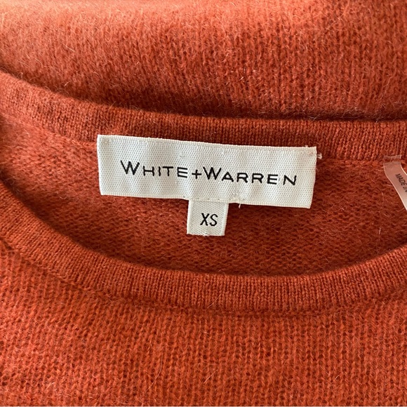 WHITE + WARREN Rust Color Crewneck Cashmere Sweater Flutter Sleeves XS - Picture 4 of 5